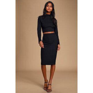 Lulus My Way Black Two-piece Long Sleeve Dress - Size XS